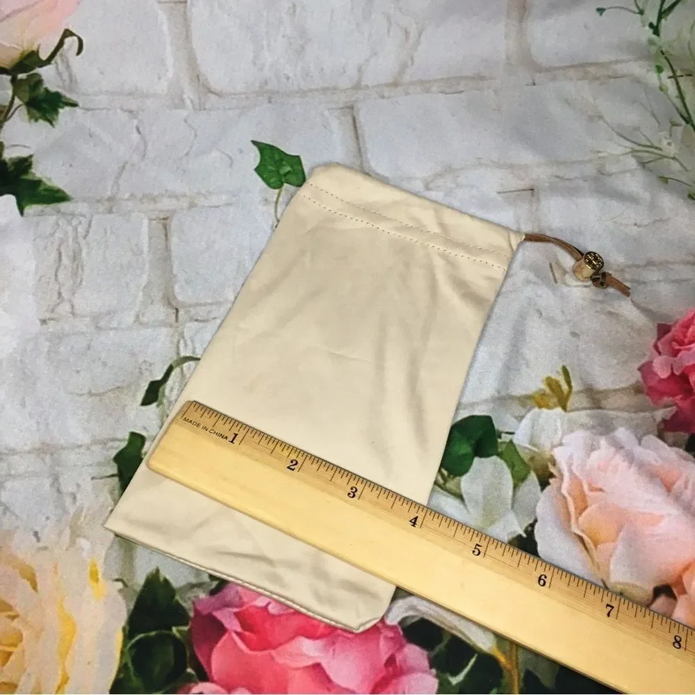 Tory Burch small eye glasses drawstring beige dustbag soft gold logo charm